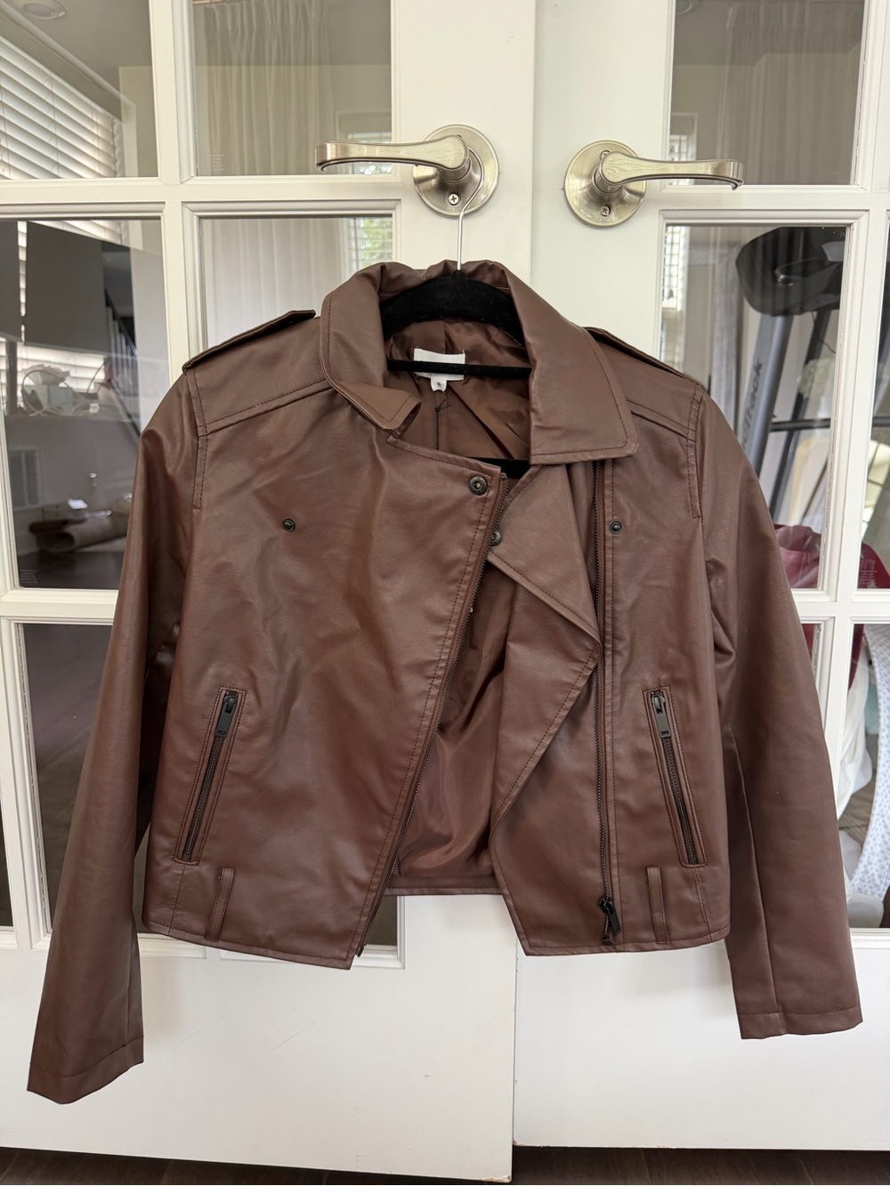 superdown Brown Faux Leather Moto Jacket